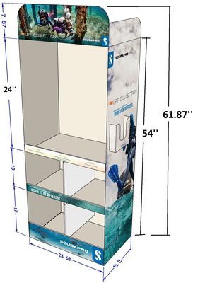 Support ondulé d'associé de carton d'affichage de plancher avec des grilles pour la vente au détail de vêtements fournisseur